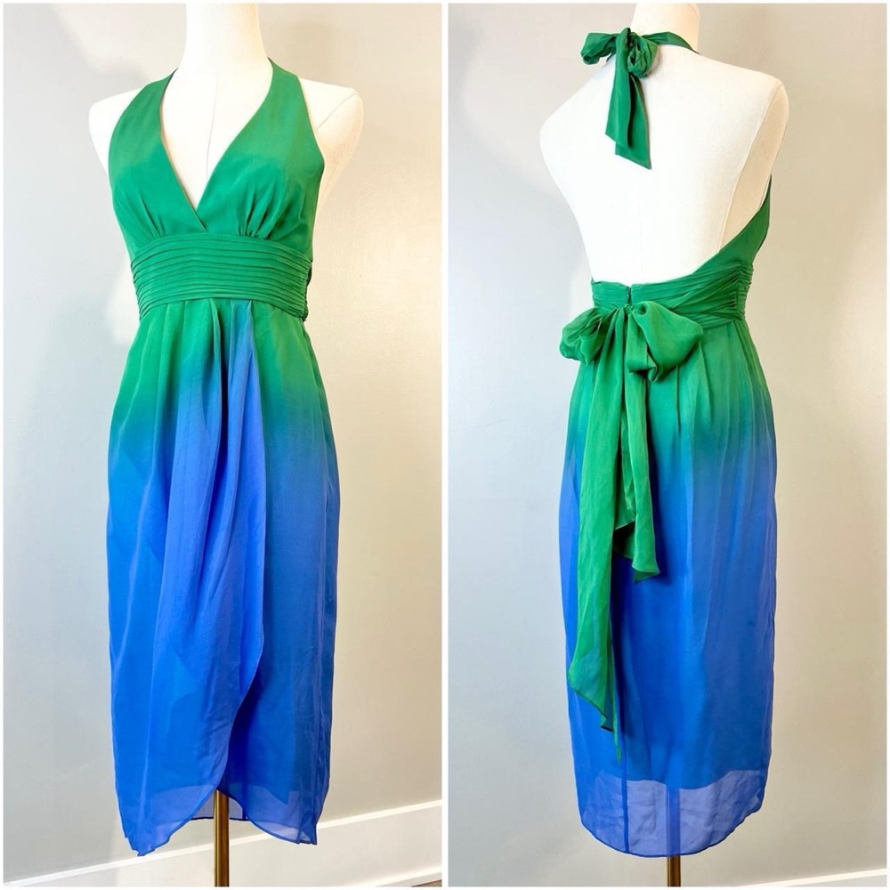 Silk Fairy Dress Ombré Halter Blue Green Tulip Size XS/S